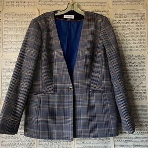 Calvin Klein Womens Tweed Jacket Blazer Size 16 Latch Navy Grey Orange